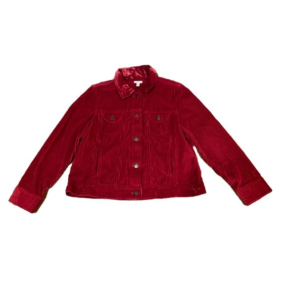J Jill Corduroy Jacket Red Sz MP Frontal Button Velvet Trim Slim Fit Jacket - Picture 6 of 10